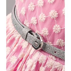 Pine Kids Sleeveless Frock with Nylon Mesh Embroidery All Over - Pink