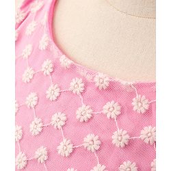 Pine Kids Sleeveless Frock with Nylon Mesh Embroidery All Over - Pink