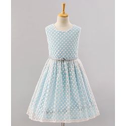 Pine Kids Sleeveless Frock with Nylon Mesh Embroidery All Over - Blue