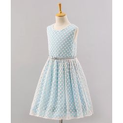 Pine Kids Sleeveless Frock with Nylon Mesh Embroidery All Over - Blue