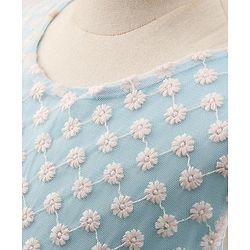 Pine Kids Sleeveless Frock with Nylon Mesh Embroidery All Over - Blue