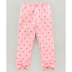Pine Kids Mid Calf Length Organic Cotton Biowashed Leggings Glitter Polka Dot Print - Pink