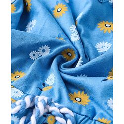 Pine Kids Flutter Sleeves Biowased Knitted Tee Floral Print - Blue