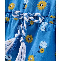 Pine Kids Flutter Sleeves Biowased Knitted Tee Floral Print - Blue