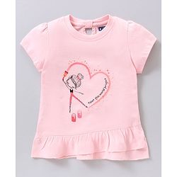 Pine Kids Short Sleeves Biowashed Top Heart Print - Pink