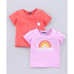Pine Kids Half Sleeves Bio Wash Printed Top Pack of 2  - Pink Peach