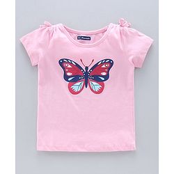 Pine Kids Half Sleeves Knitted Bio Wash Top Butterfly Print Pack of 2 - Blue Pink