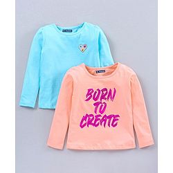 Pine Kids Full Sleeves Biowash Tees Pack of 2 - Blue Peach