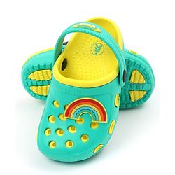 Pine Kids Clogs with Backstrap Rainbow Patch - Light Green Yellow