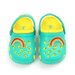 Pine Kids Clogs with Backstrap Rainbow Patch - Light Green Yellow