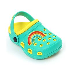 Pine Kids Clogs with Backstrap Rainbow Patch - Light Green Yellow