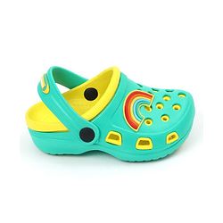 Pine Kids Clogs with Backstrap Rainbow Patch - Light Green Yellow