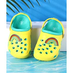 Pine Kids Clogs with Backstrap Rainbow Patch - Light Green Yellow