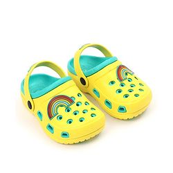 Pine Kids Clogs with Backstrap Rainbow Patch - Light Green Yellow