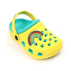 Pine Kids Clogs with Backstrap Rainbow Patch - Light Green Yellow