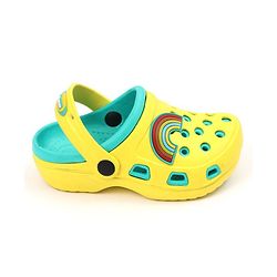 Pine Kids Clogs with Backstrap Rainbow Patch - Light Green Yellow
