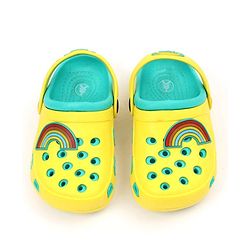 Pine Kids Clogs with Backstrap Rainbow Patch - Light Green Yellow