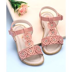Pine Kids Laser Cut Flowers Sandals - Rose Gold