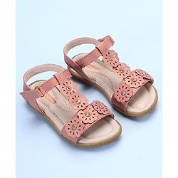Pine Kids Laser Cut Flowers Sandals - Rose Gold