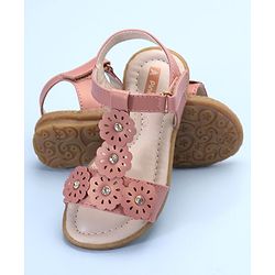 Pine Kids Laser Cut Flowers Sandals - Rose Gold