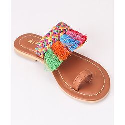 Pine Kids Ethnic Wear Chappal Fringe Detailing  - Brown