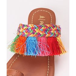 Pine Kids Ethnic Wear Chappal Fringe Detailing  - Brown