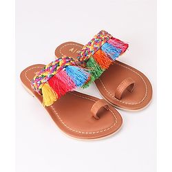 Pine Kids Ethnic Wear Chappal Fringe Detailing  - Brown