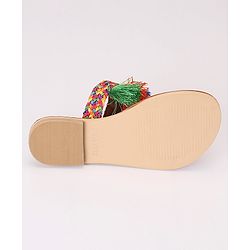 Pine Kids Ethnic Wear Chappal Fringe Detailing  - Brown