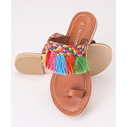 Pine Kids Ethnic Wear Chappal Fringe Detailing  - Brown