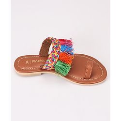 Pine Kids Ethnic Wear Chappal Fringe Detailing  - Brown