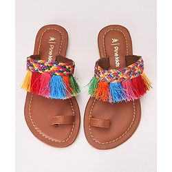 Pine Kids Ethnic Wear Chappal Fringe Detailing  - Brown
