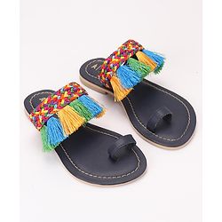Pine Kids Ethnic Wear Chappal Fringe Detailing  - Navy Blue