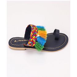 Pine Kids Ethnic Wear Chappal Fringe Detailing  - Navy Blue