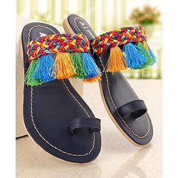 Pine Kids Ethnic Wear Chappal Fringe Detailing  - Brown