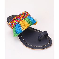 Pine Kids Ethnic Wear Chappal Fringe Detailing  - Brown