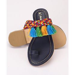 Pine Kids Ethnic Wear Chappal Fringe Detailing  - Brown