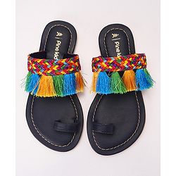 Pine Kids Ethnic Wear Chappal Fringe Detailing  - Brown