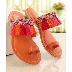 Pine Kids Ethnic Wear Chappal Fringe Detailing  - Navy Blue