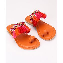 Pine Kids Ethnic Wear Chappal Fringe Detailing  - Navy Blue