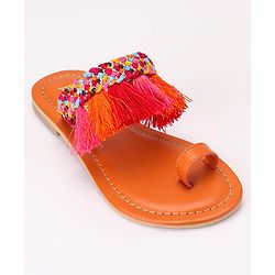Pine Kids Ethnic Wear Chappal Fringe Detailing  - Navy Blue