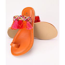 Pine Kids Ethnic Wear Chappal Fringe Detailing  - Navy Blue