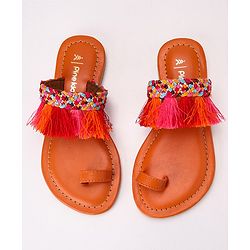 Pine Kids Ethnic Wear Chappal Fringe Detailing  - Navy Blue