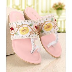 Pine Kids Ethnic Wear Chappal Floral Embroidery  - Pink