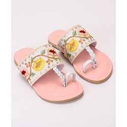 Pine Kids Ethnic Wear Chappal Floral Embroidery  - Pink