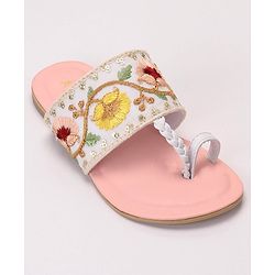 Pine Kids Ethnic Wear Chappal Floral Embroidery  - Pink