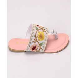 Pine Kids Ethnic Wear Chappal Floral Embroidery  - Pink