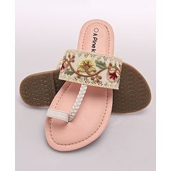 Pine Kids Ethnic Wear Chappal Floral Embroidery  - Pink