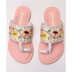 Pine Kids Ethnic Wear Chappal Floral Embroidery  - Pink