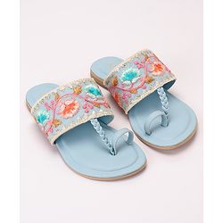 Pine Kids Ethnic Wear Chappal Floral Embroidery  - Sky Blue