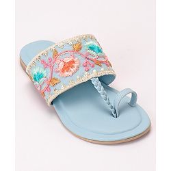 Pine Kids Ethnic Wear Chappal Floral Embroidery  - Sky Blue